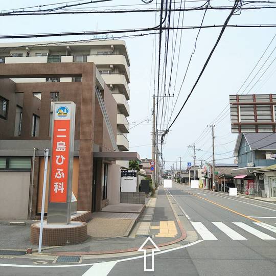 左手に二島ひふ科が見える写真